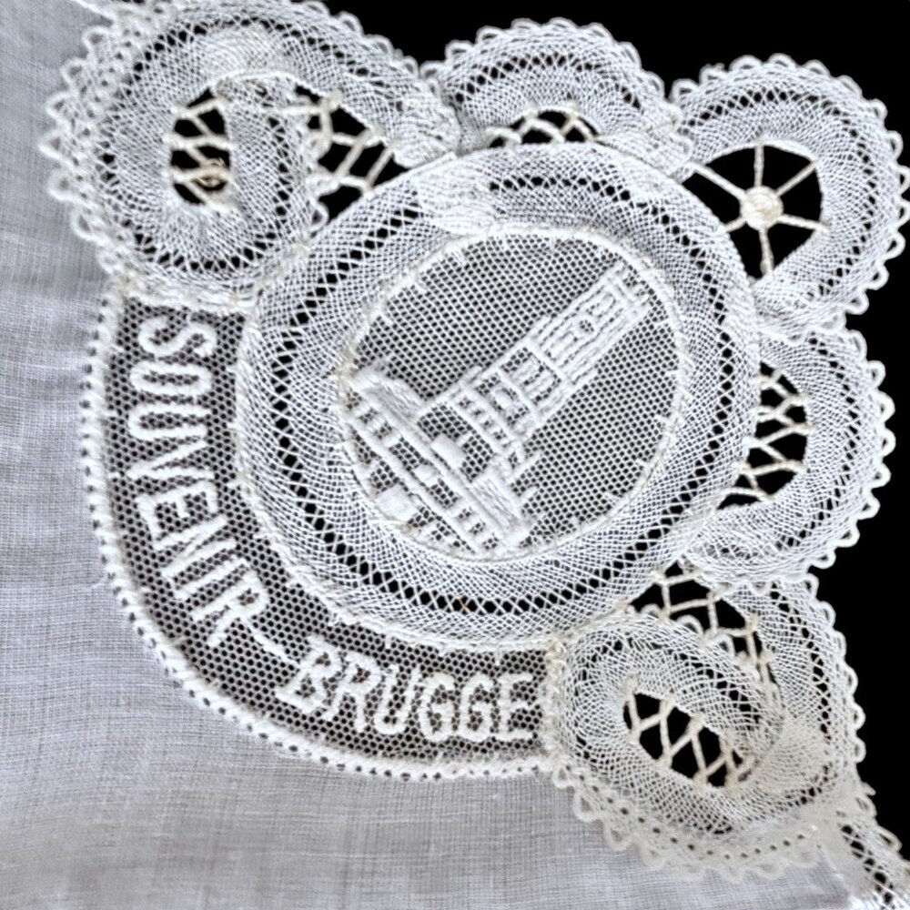 Vintage Souvenir of Brugge Belgium Belgian Lace Handkerchief